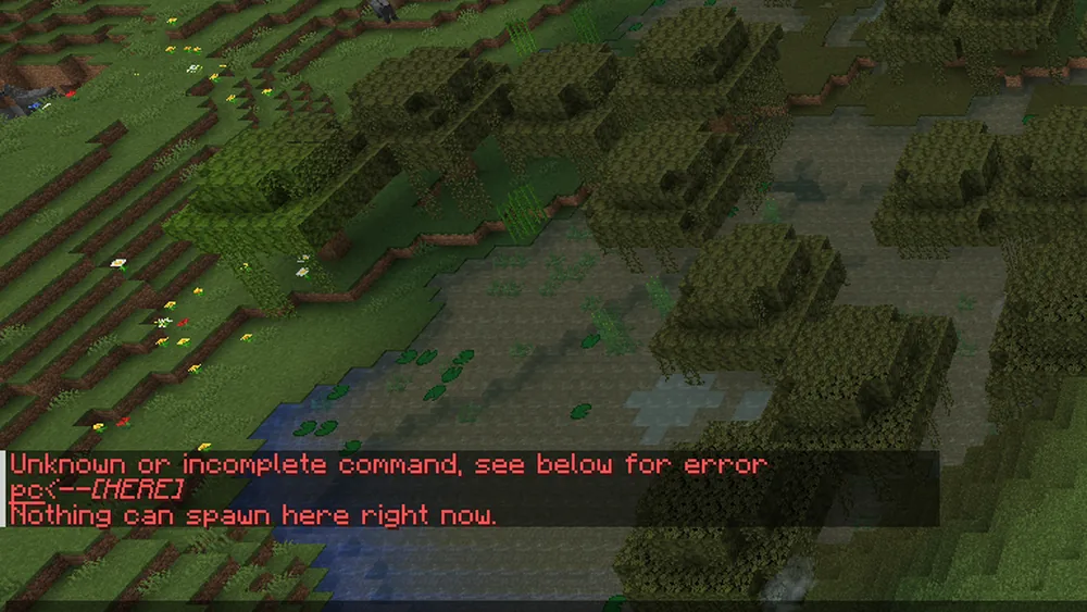 Historical Cobblemon command output: unknown PC command and location-dependent empty spawn query