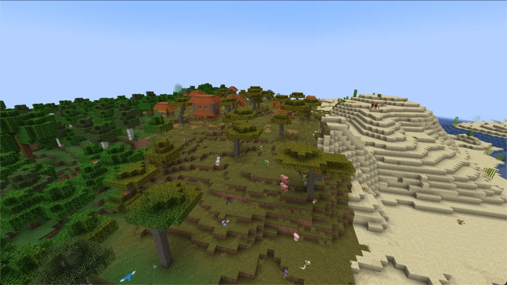 Historical comparison of the same Cobblemon landscape with a density setting of 3.0