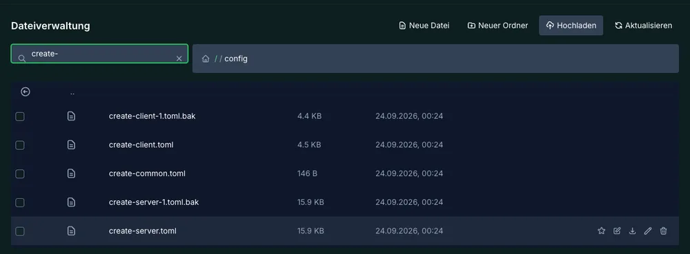 Historical file manager with Create configurations under config