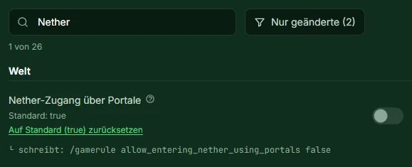 Gamerule Nether-Zugang über Portale ausgeschaltet