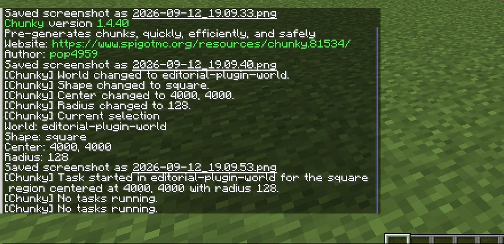 Chunky output: selection set, task started, no further tasks running
