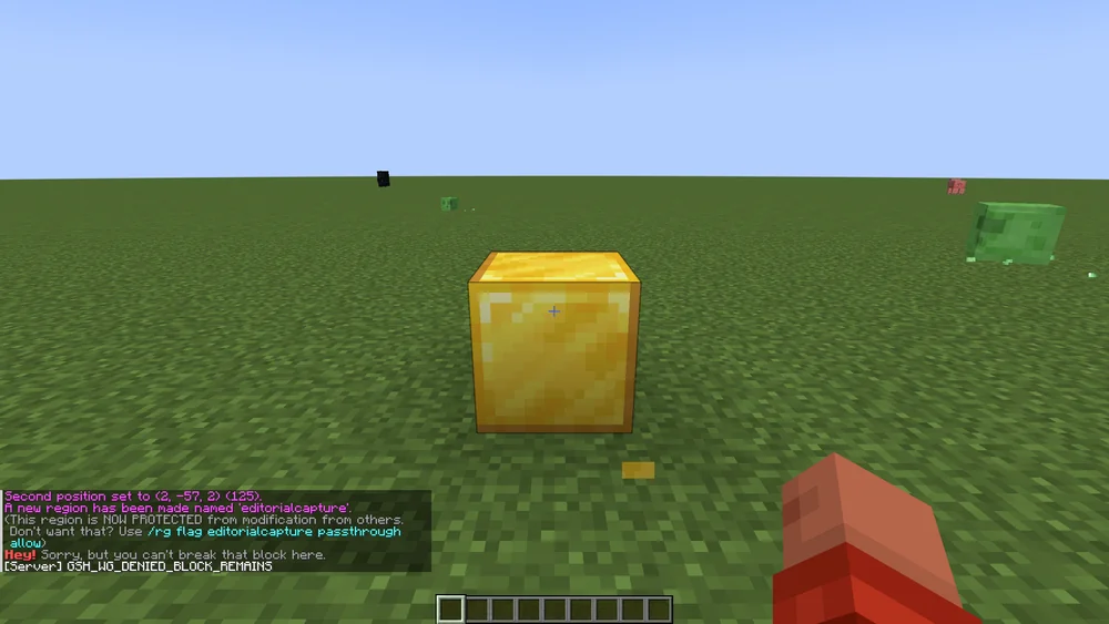 Region created; a block inside the region cannot be broken