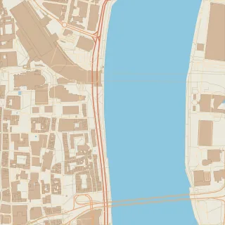 Map of Cologne's old town with the cathedral, the central station, the Rhine and the Deutz bank