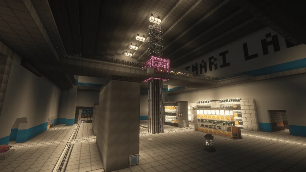 Laboratory corridor in neon light