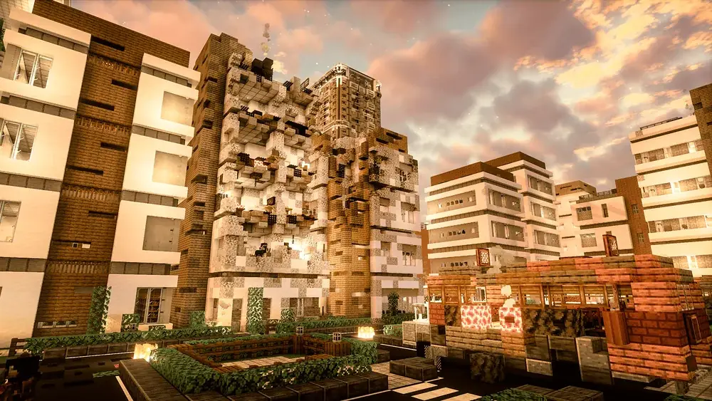 Crumbling apartment blocks in the evening sun